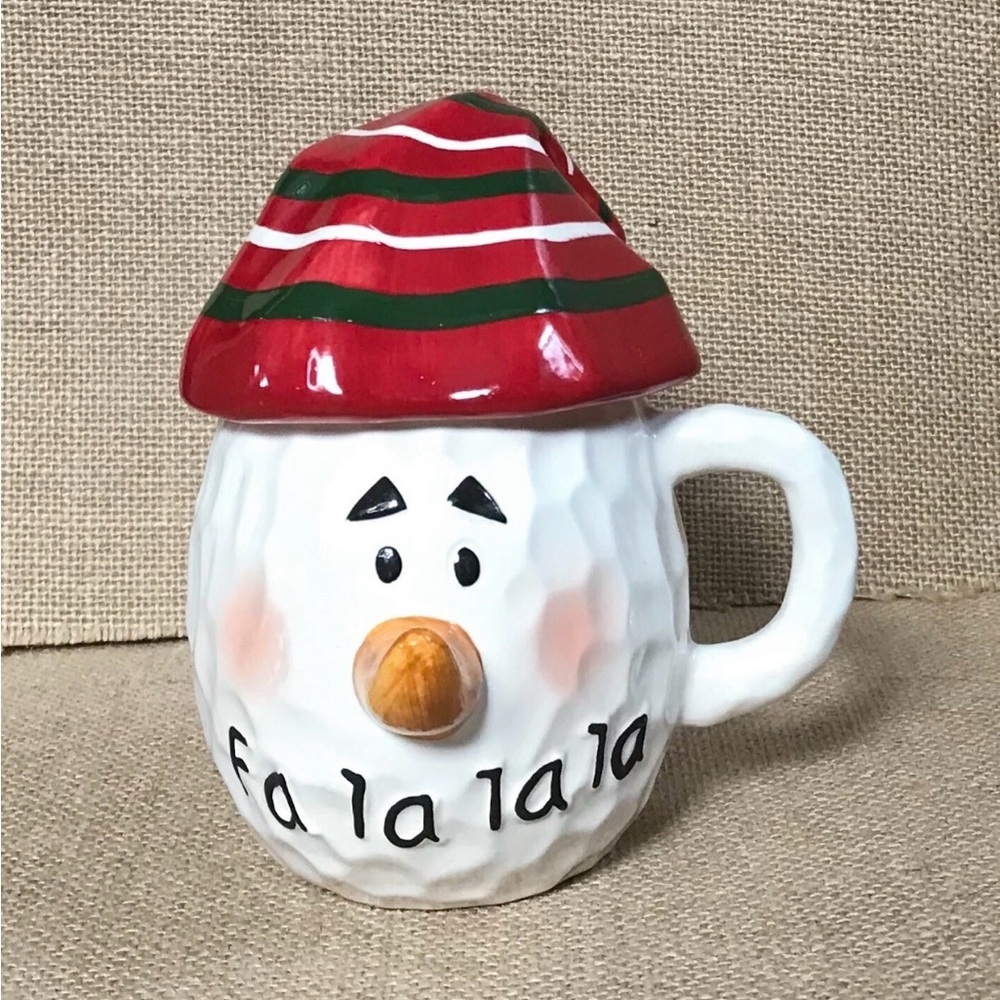 John Henry Snowman Coffee Mug Cup with Lid Kitsch Novelty Winter Christmas